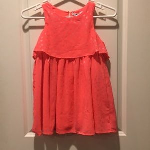 DKNY girl flowy sleeveless lined Dress gold polkadot detail size 5 orangish pink